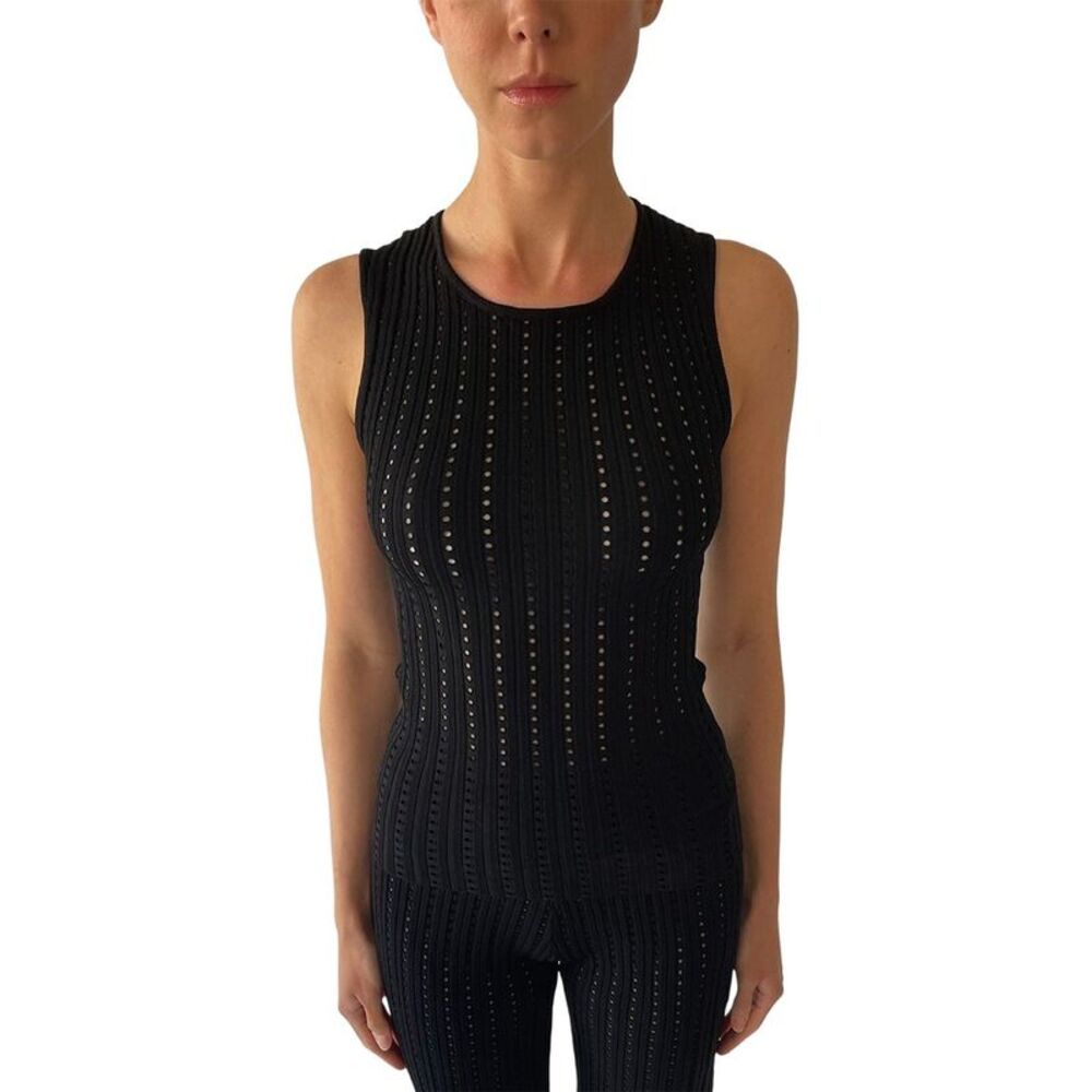 Adam Lippes Womens  Black Pointelle Knit Shell